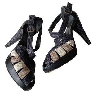 STUART WEITZMAN Raffia‎ Rattan Straw Heels 8.5 Artsy Pumps Event Office Career